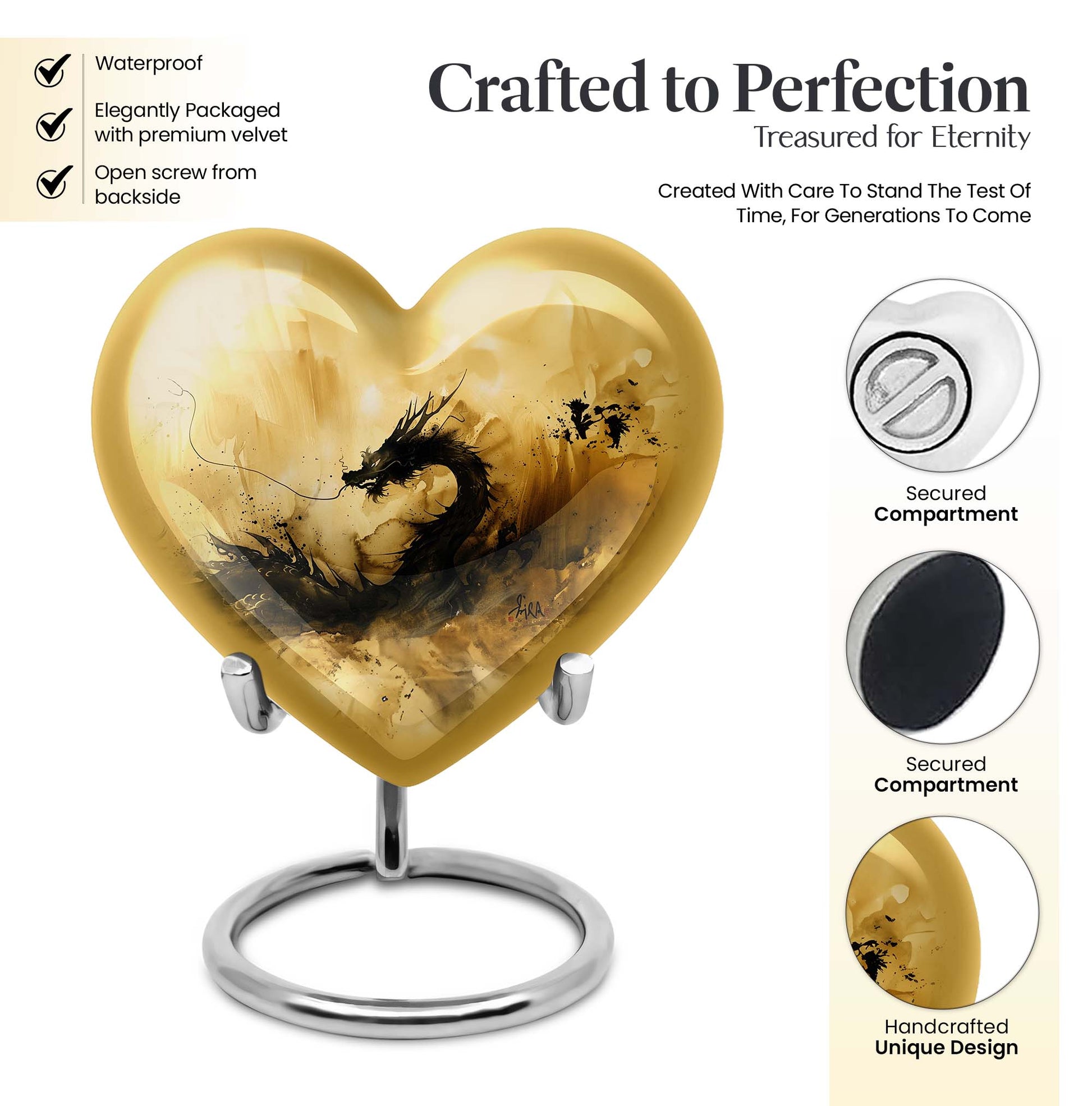 heart shaped dragon urn for cremation ashes.