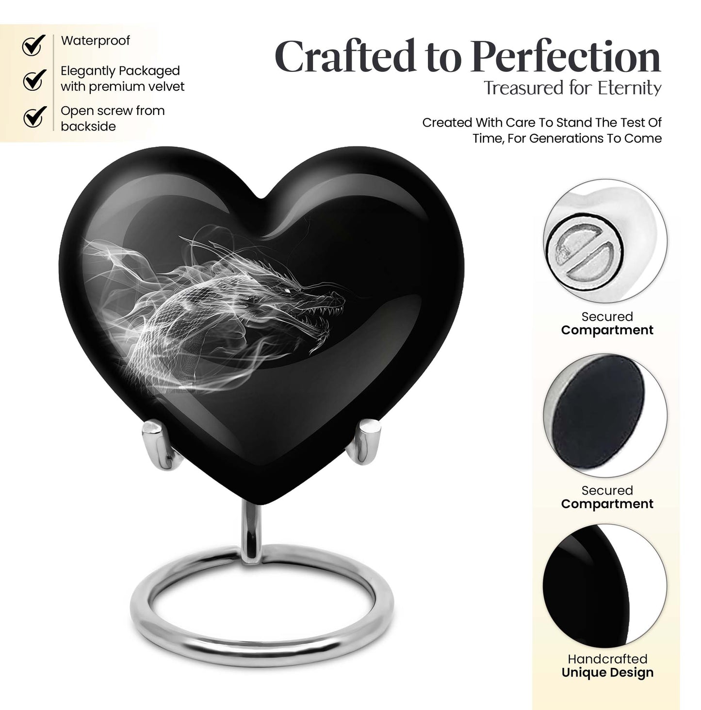 10-inch heart-shaped dragon urn for adult ashes