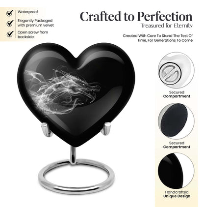 10-inch heart-shaped dragon urn for adult ashes