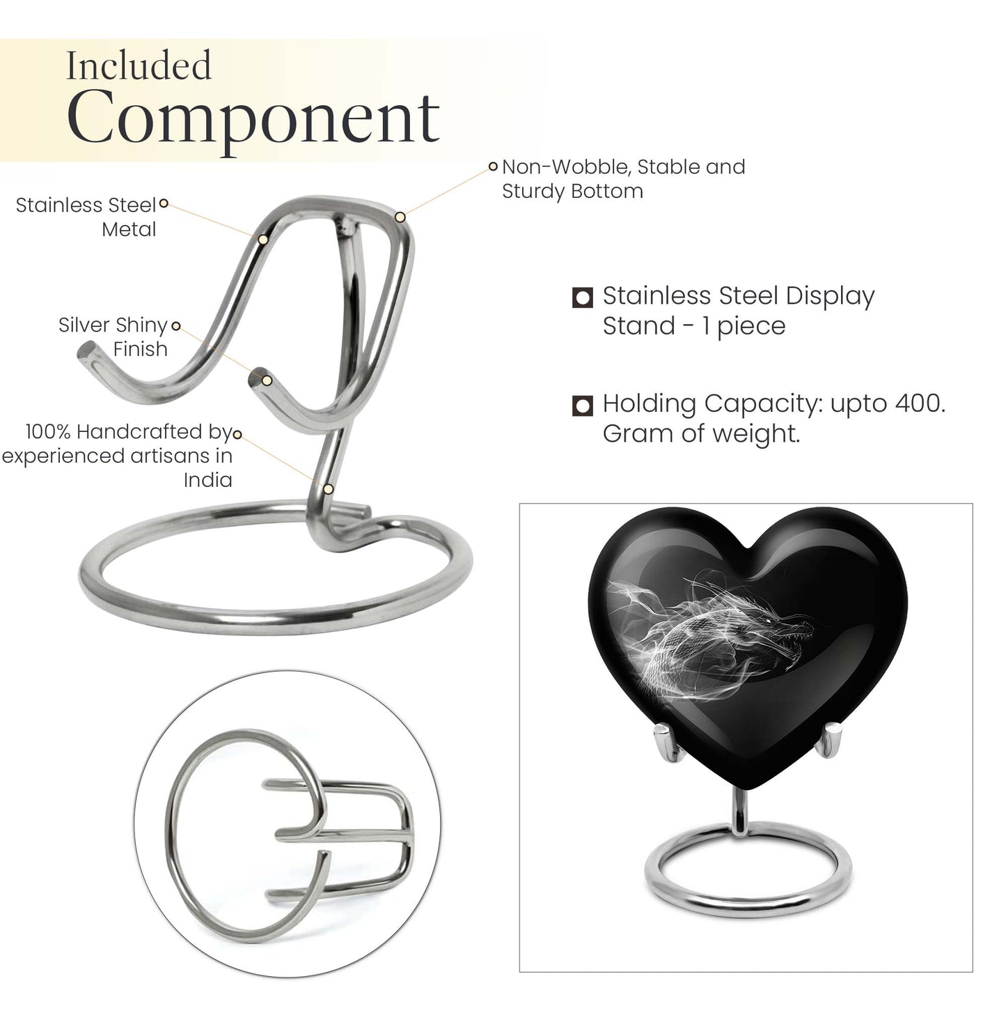 10-inch heart-shaped dragon urn for adult ashes