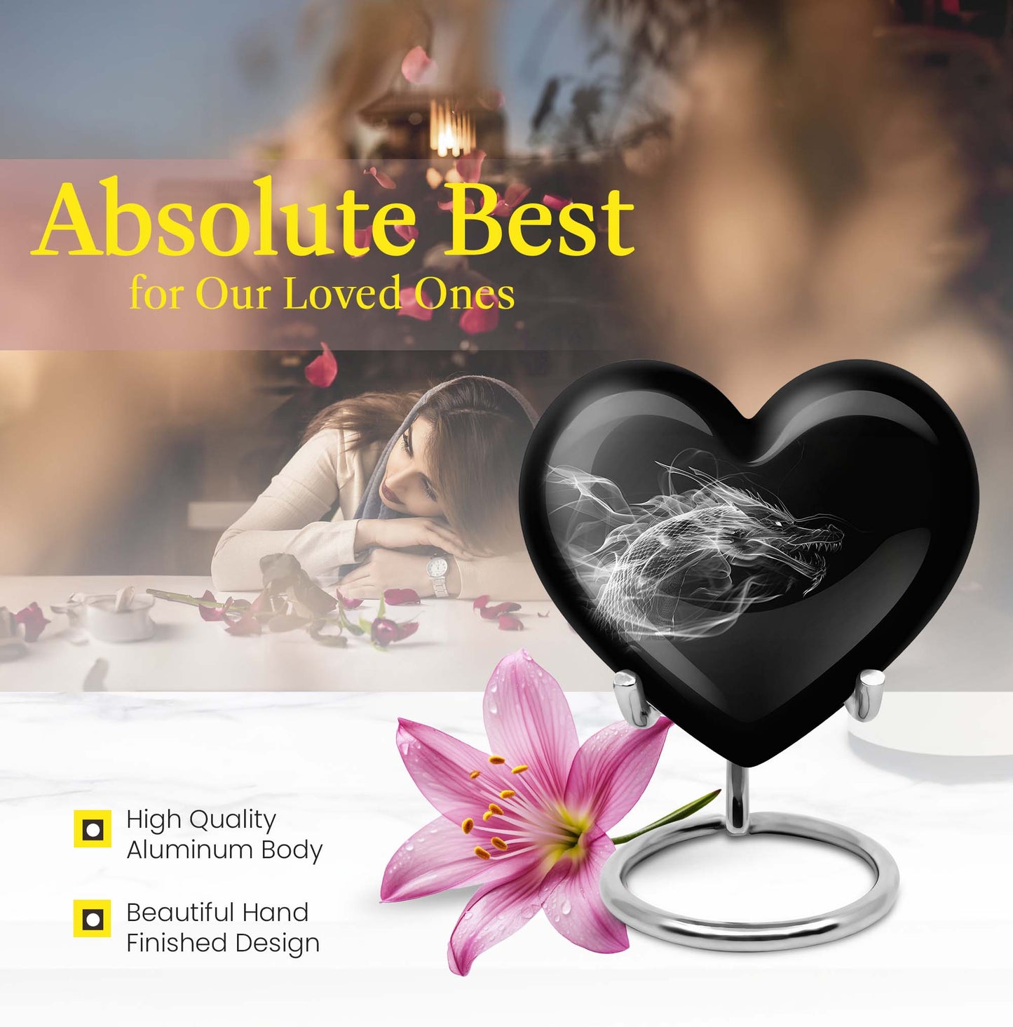 10-inch heart-shaped dragon urn for adult ashes