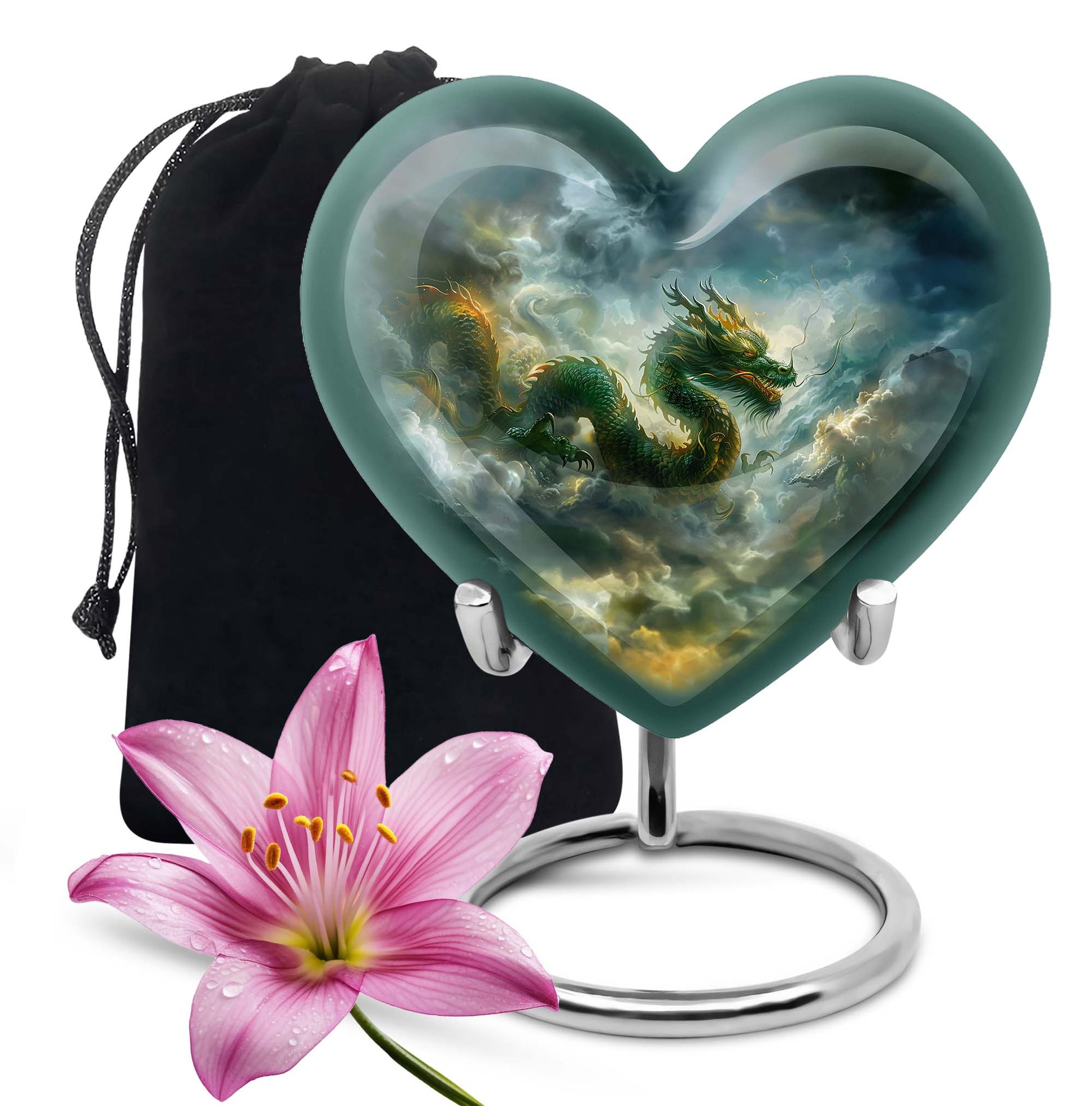 heart-shaped dragon urn for human ashes