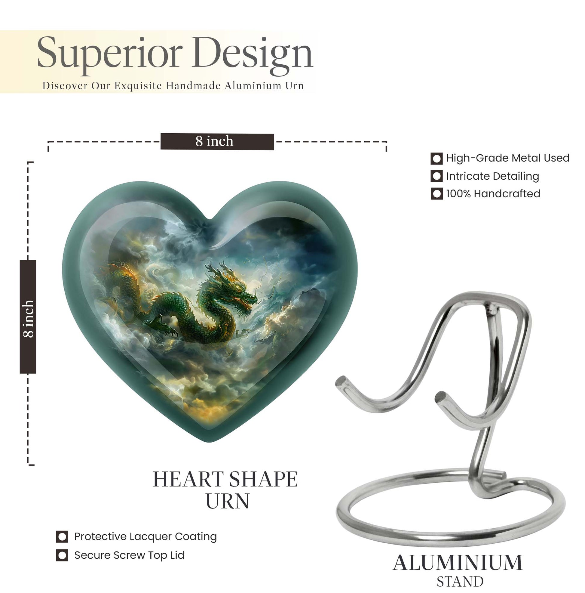 heart-shaped dragon urn for human ashes