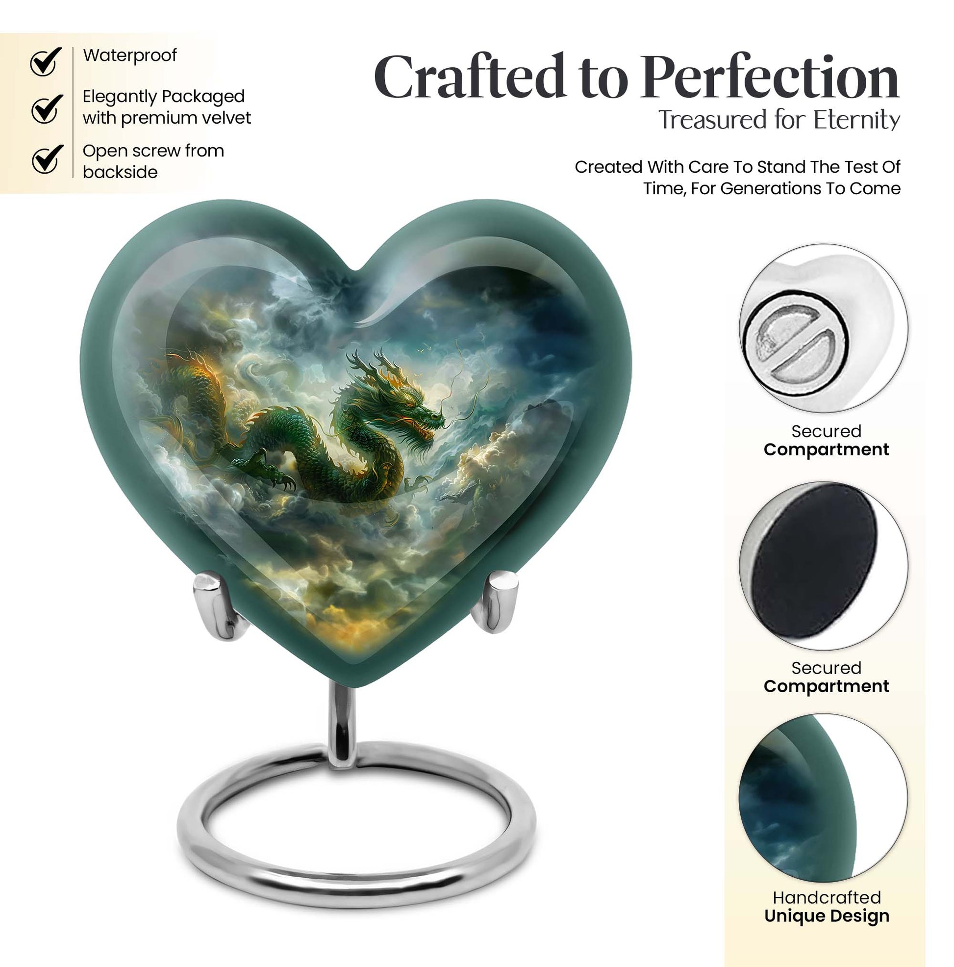 heart-shaped dragon urn for human ashes