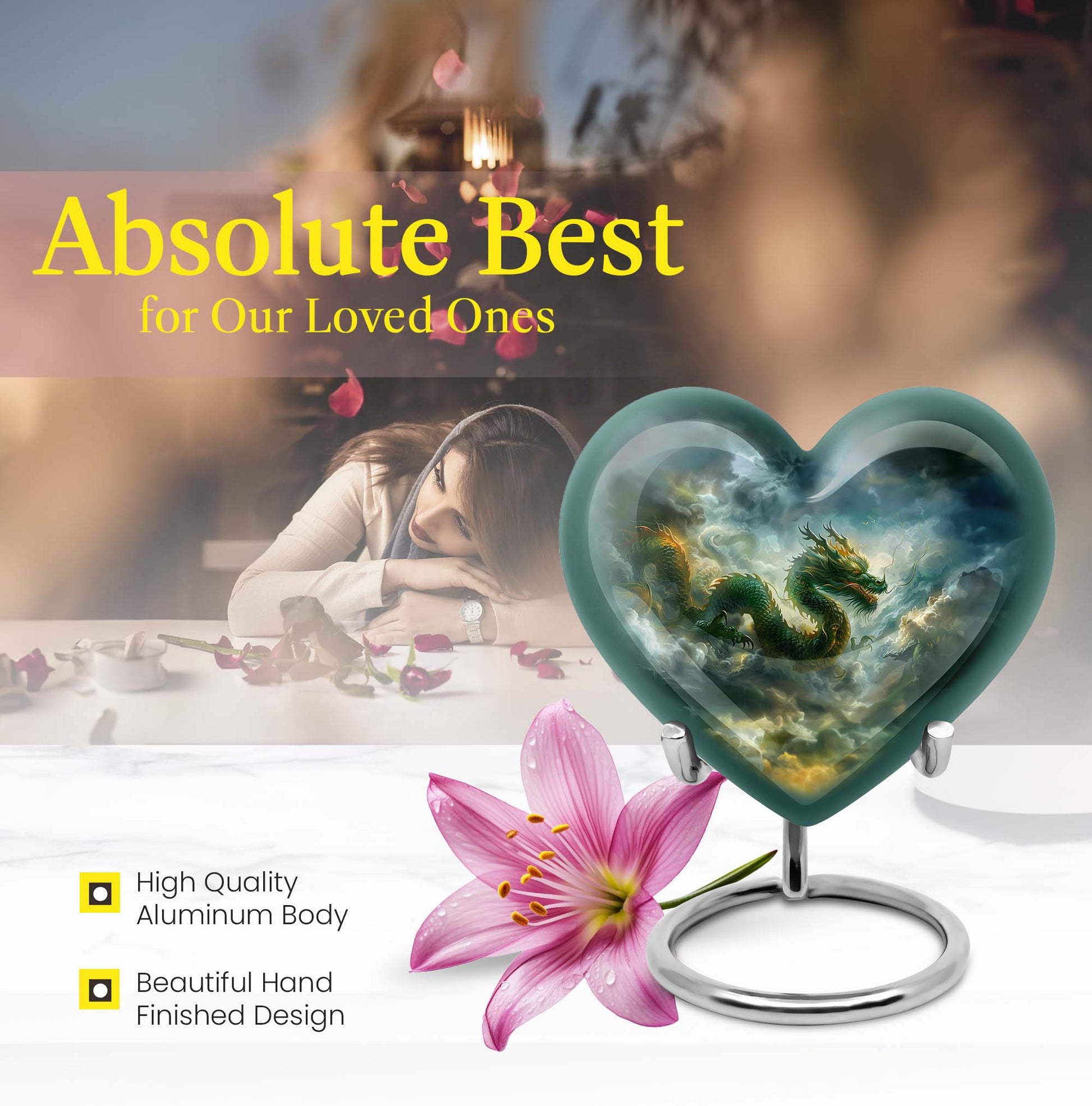 heart-shaped dragon urn for human ashes