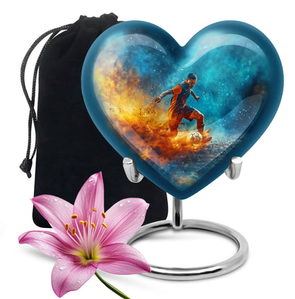 10-inch Heart Urn for Soccer theme memorial, large