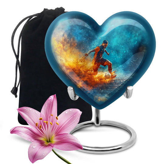 10-inch Heart Urn for Soccer theme memorial, large