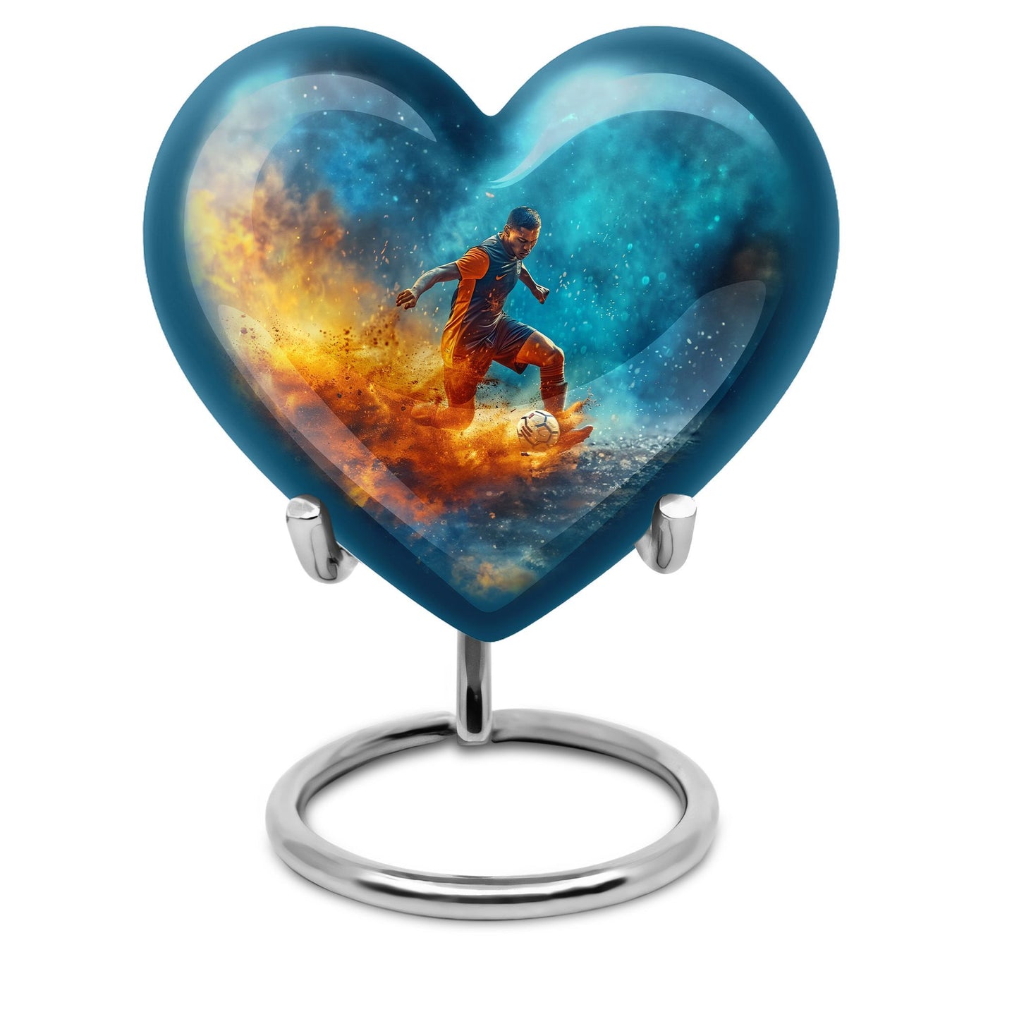10-inch Heart Urn for Soccer theme memorial, large