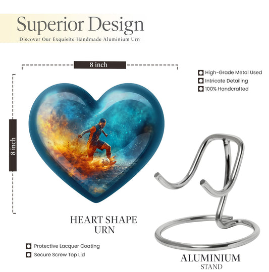 10-inch Heart Urn for Soccer theme memorial, large