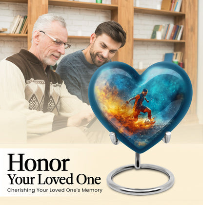 10-inch Heart Urn for Soccer theme memorial, large