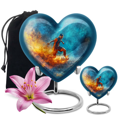 10-inch Heart Urn for Soccer theme memorial, large