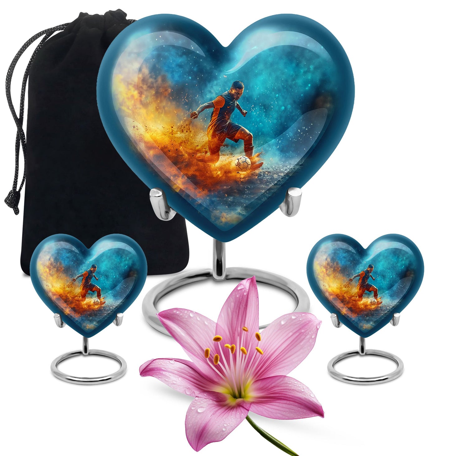 10-inch Heart Urn for Soccer theme memorial, large