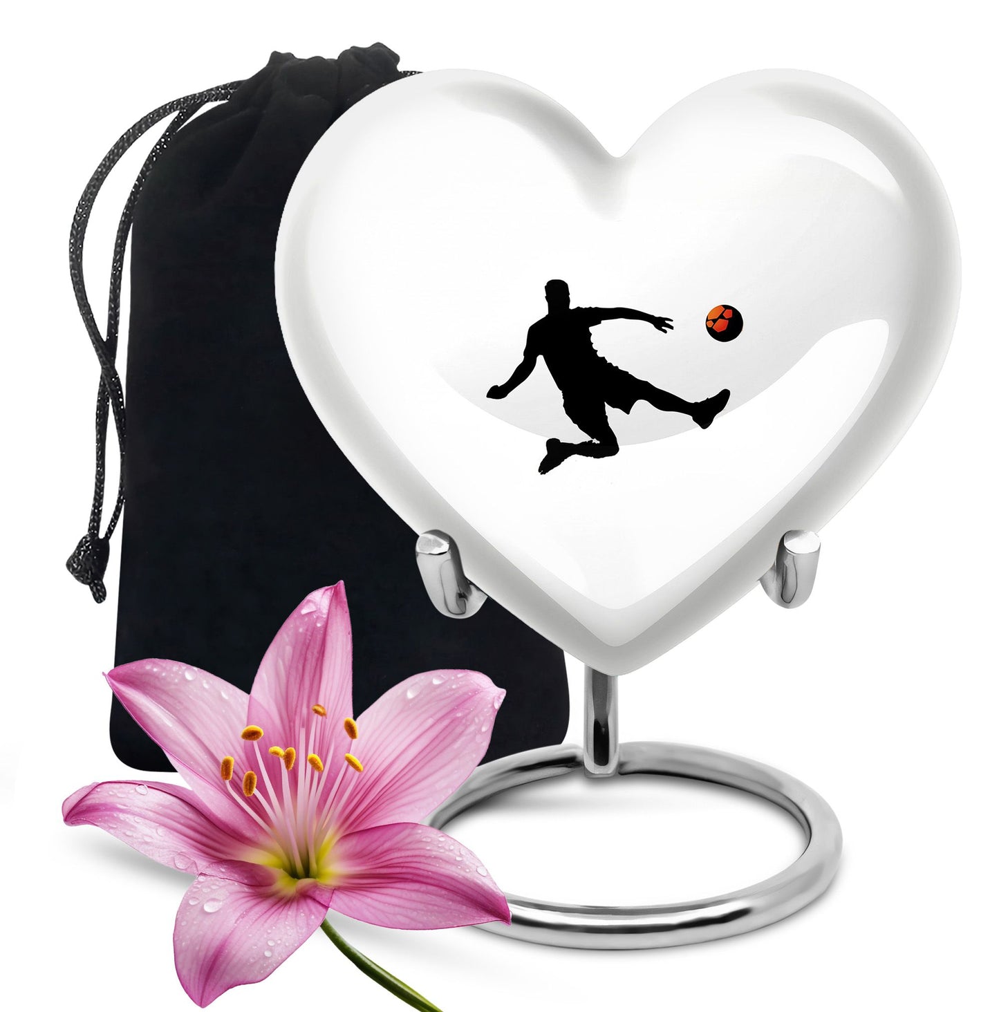10-inch soccer-themed heart-shaped urn