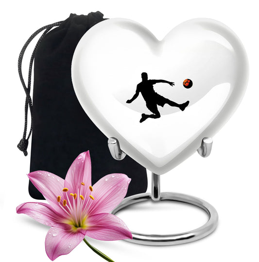 10-inch soccer-themed heart-shaped urn