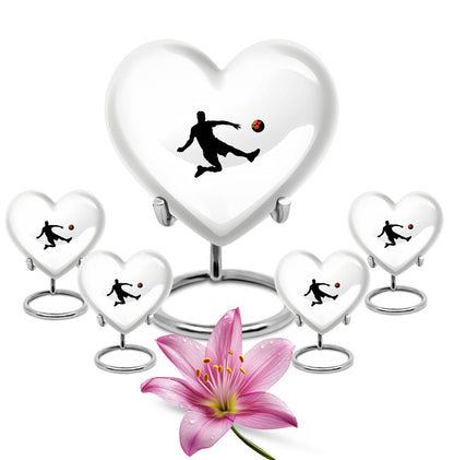 10-inch soccer-themed heart-shaped urn