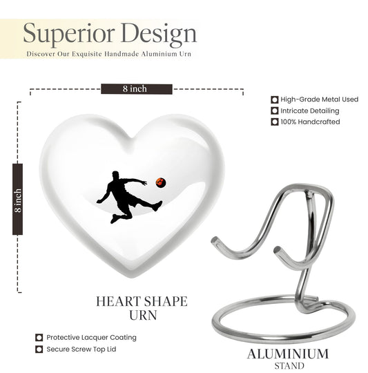 10-inch soccer-themed heart-shaped urn