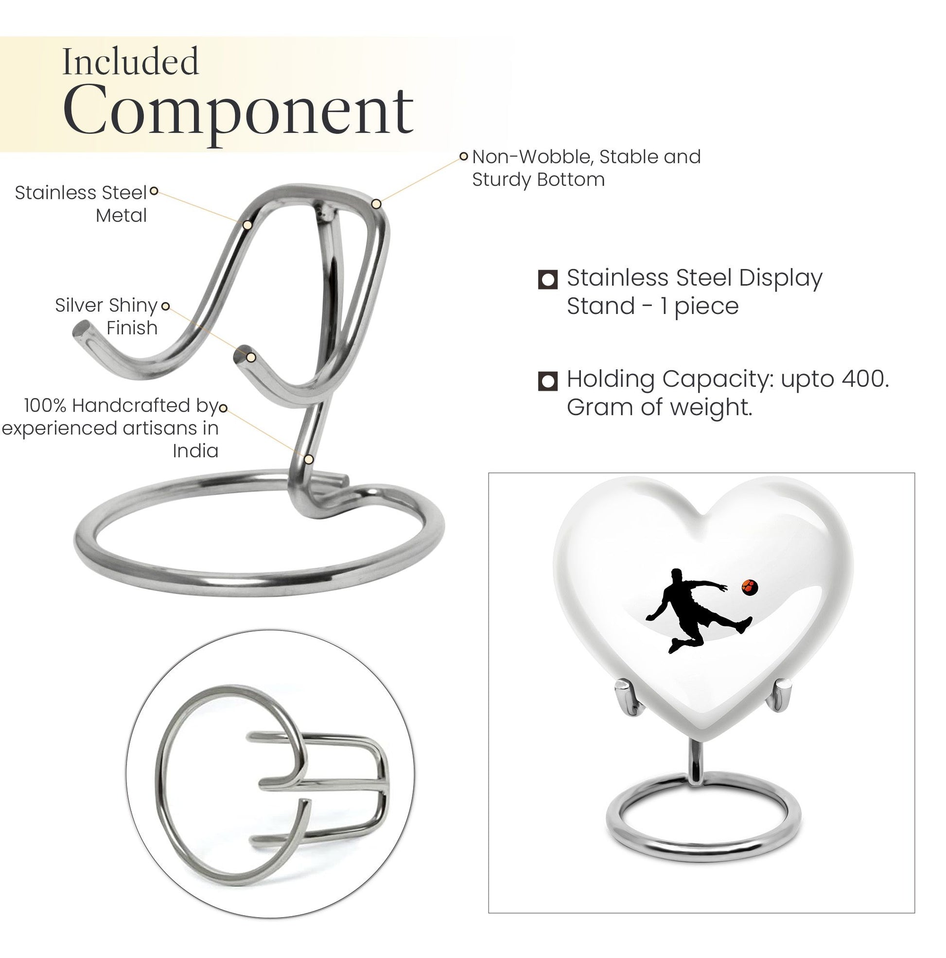 10-inch soccer-themed heart-shaped urn