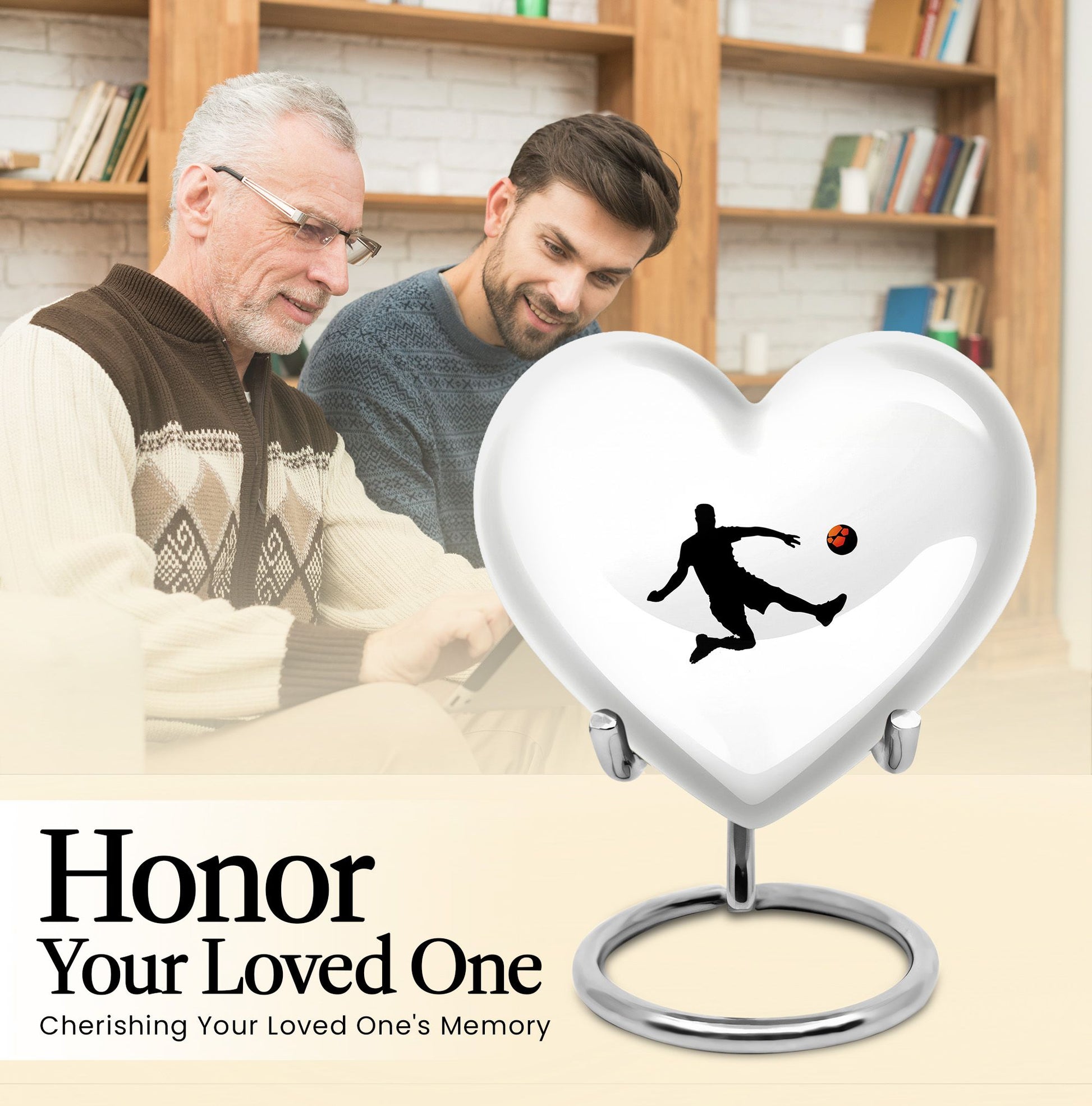 10-inch soccer-themed heart-shaped urn