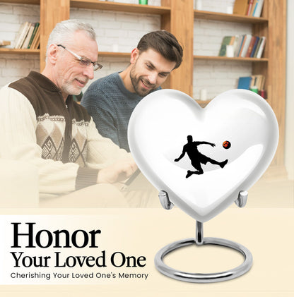 10-inch soccer-themed heart-shaped urn