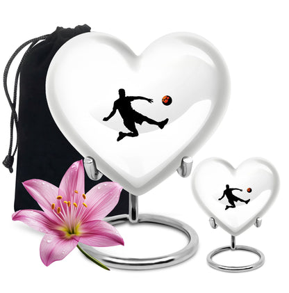 10-inch soccer-themed heart-shaped urn