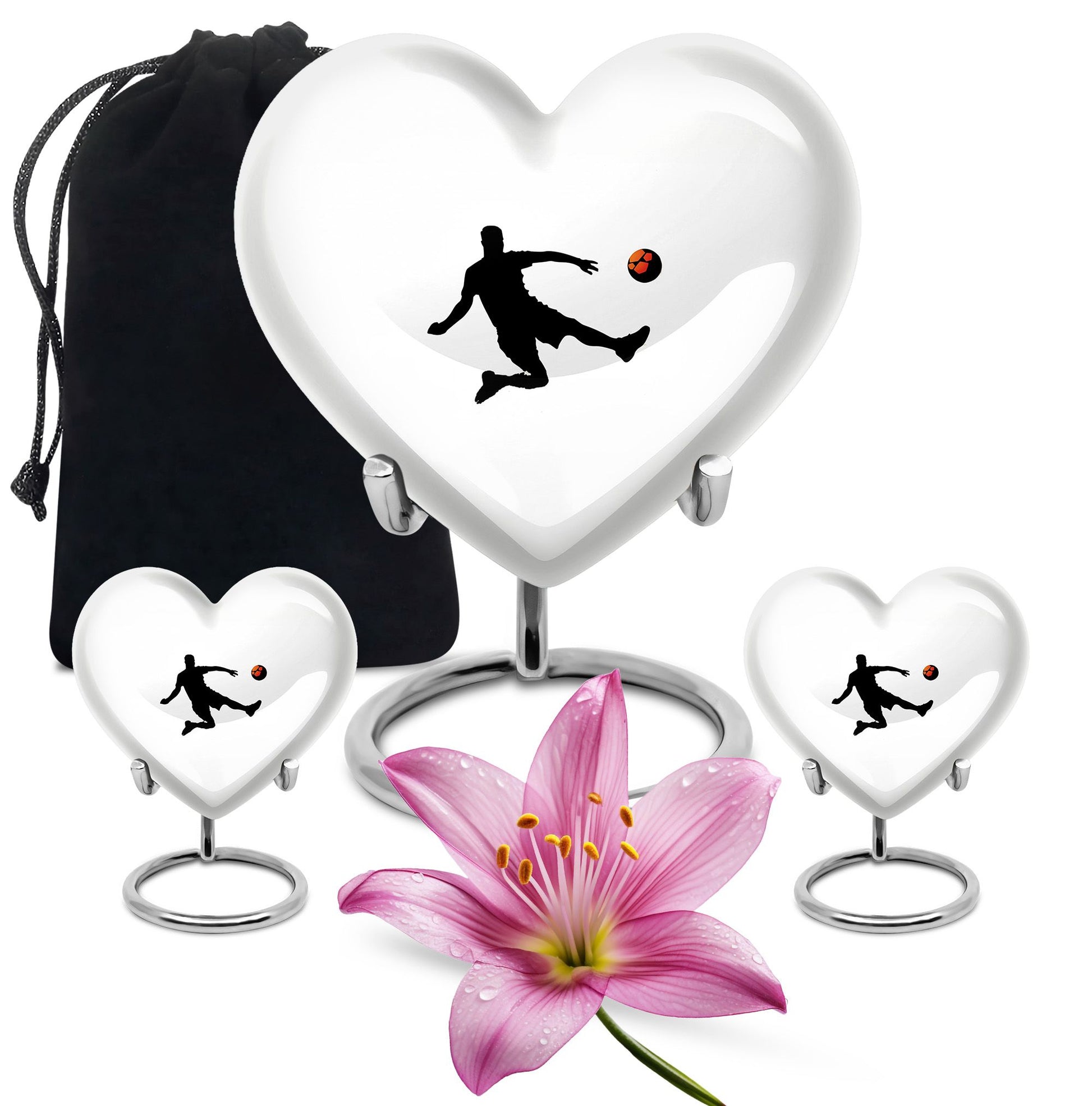 10-inch soccer-themed heart-shaped urn