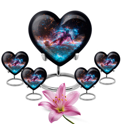 10-inch Soccer Urn for dad, heart-shaped memorial urn with cross design, customizable