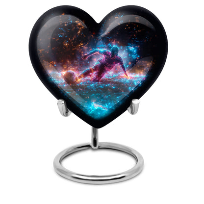 10-inch Soccer Urn for dad, heart-shaped memorial urn with cross design, customizable