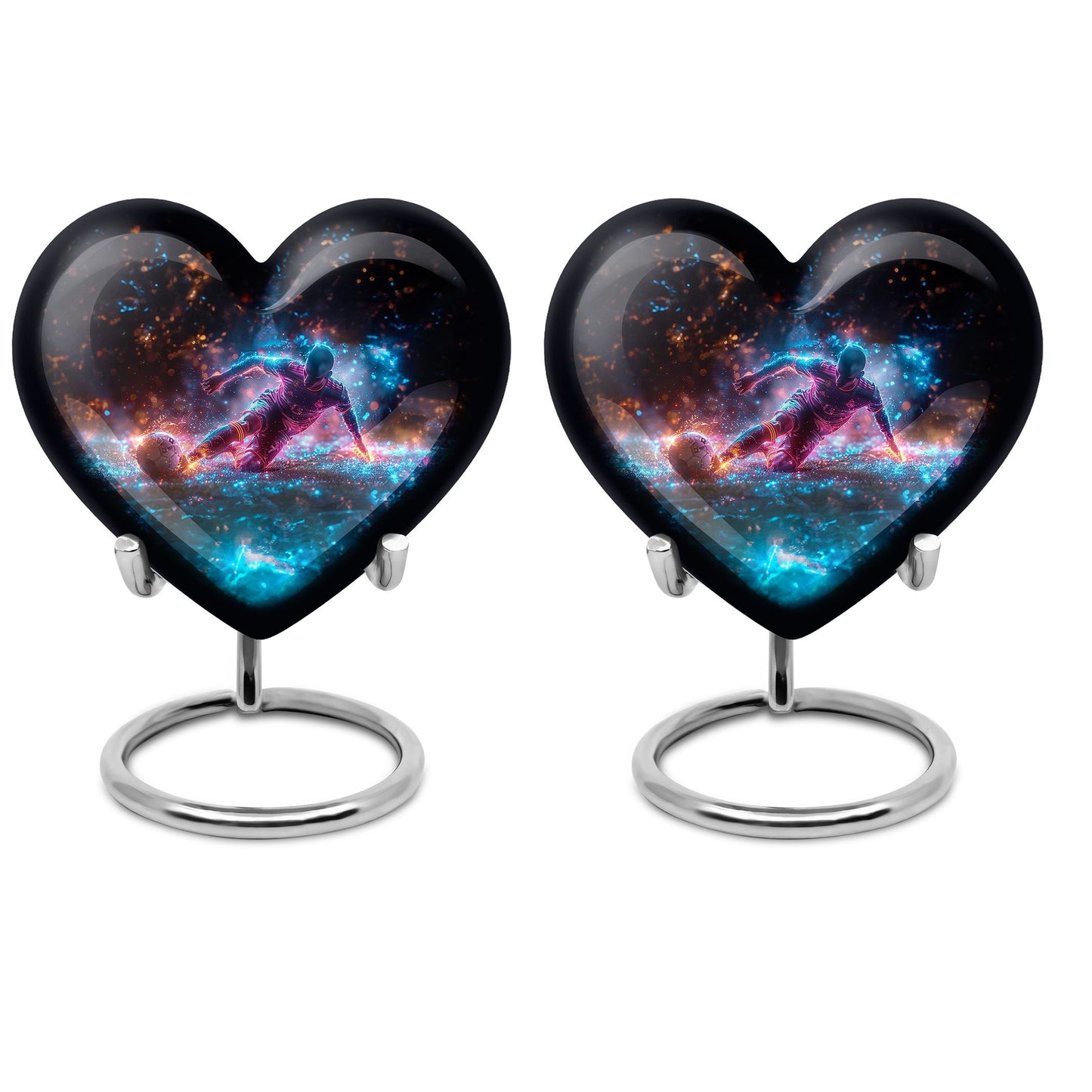 10-inch Soccer Urn for dad, heart-shaped memorial urn with cross design, customizable