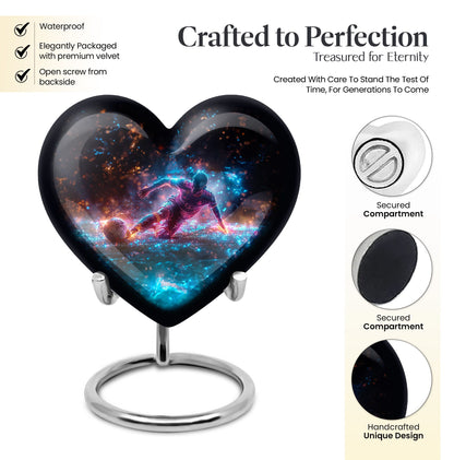 10-inch Soccer Urn for dad, heart-shaped memorial urn with cross design, customizable