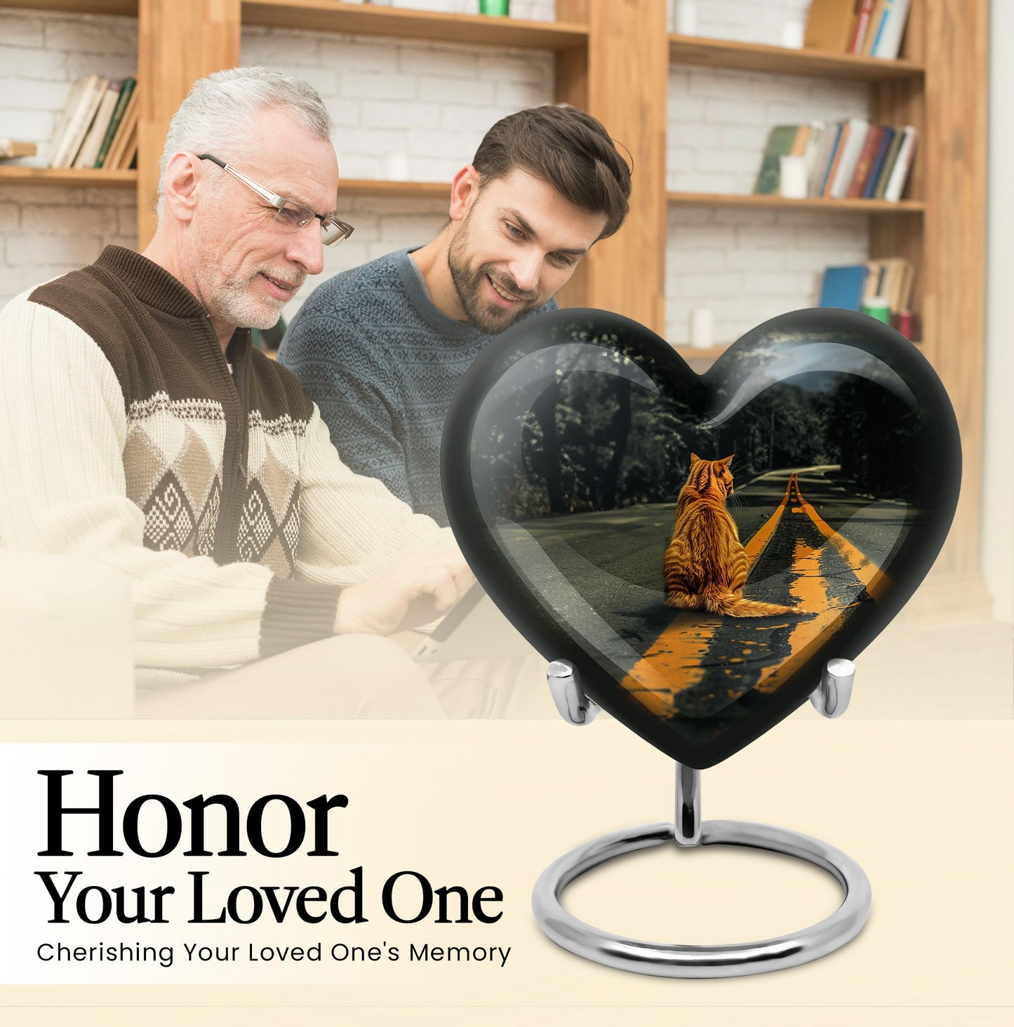 orange heart-shaped cat urn