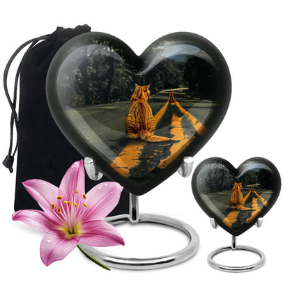 orange heart-shaped cat urn