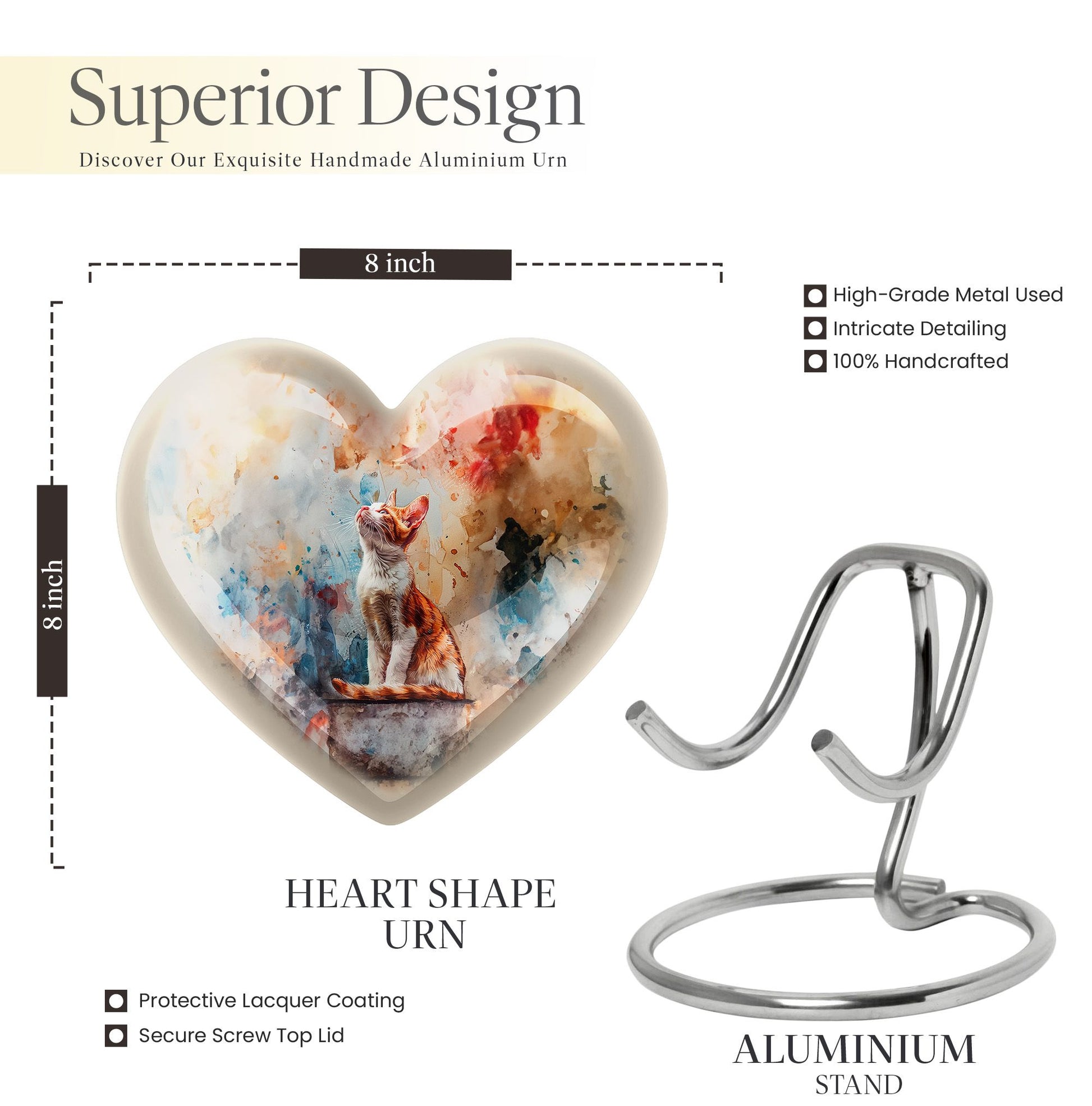 10-inch orange cat heart cremation urn