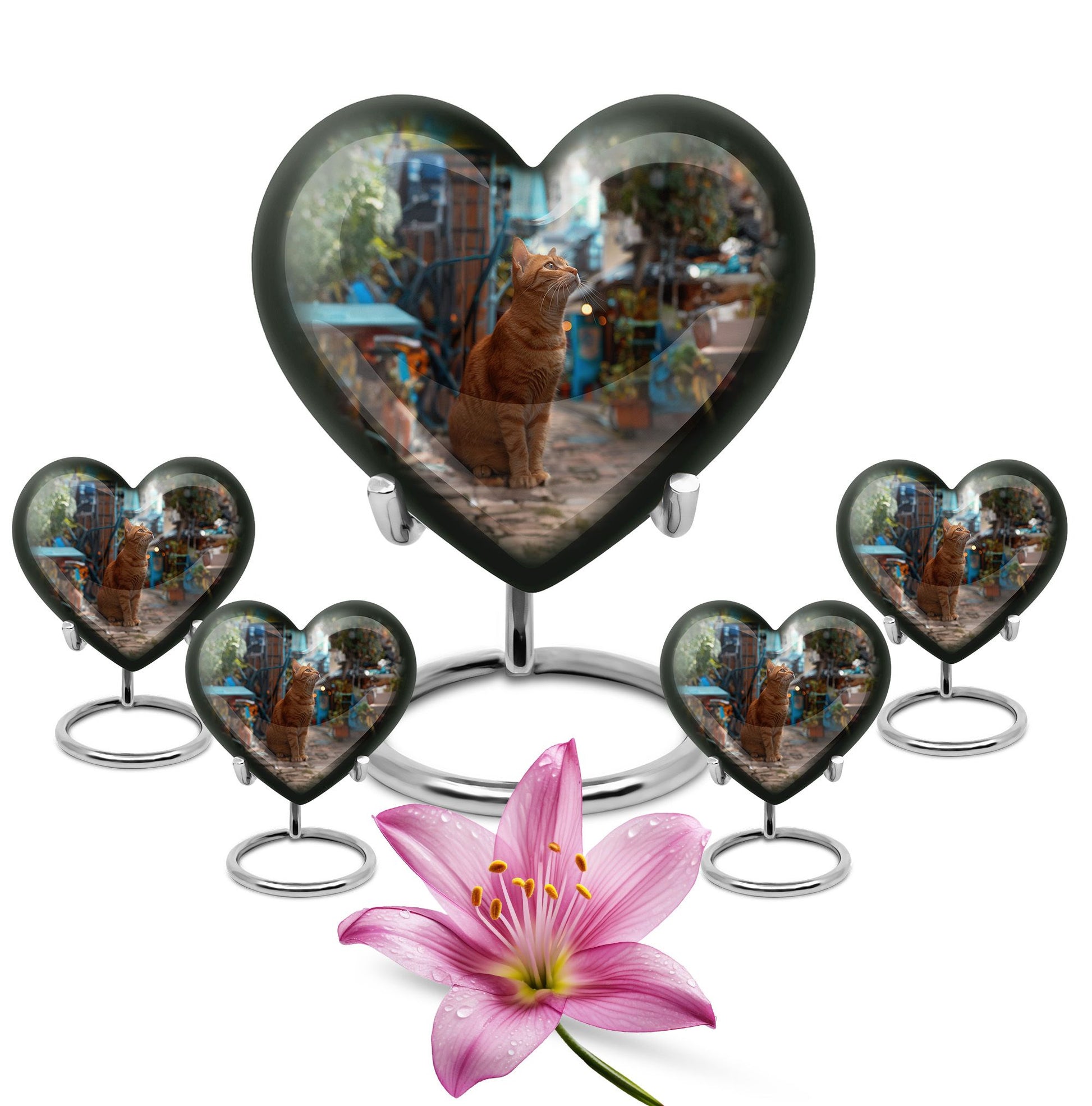 10 inch orange cat Heart Urn, cremation urn for ashes in aluminium