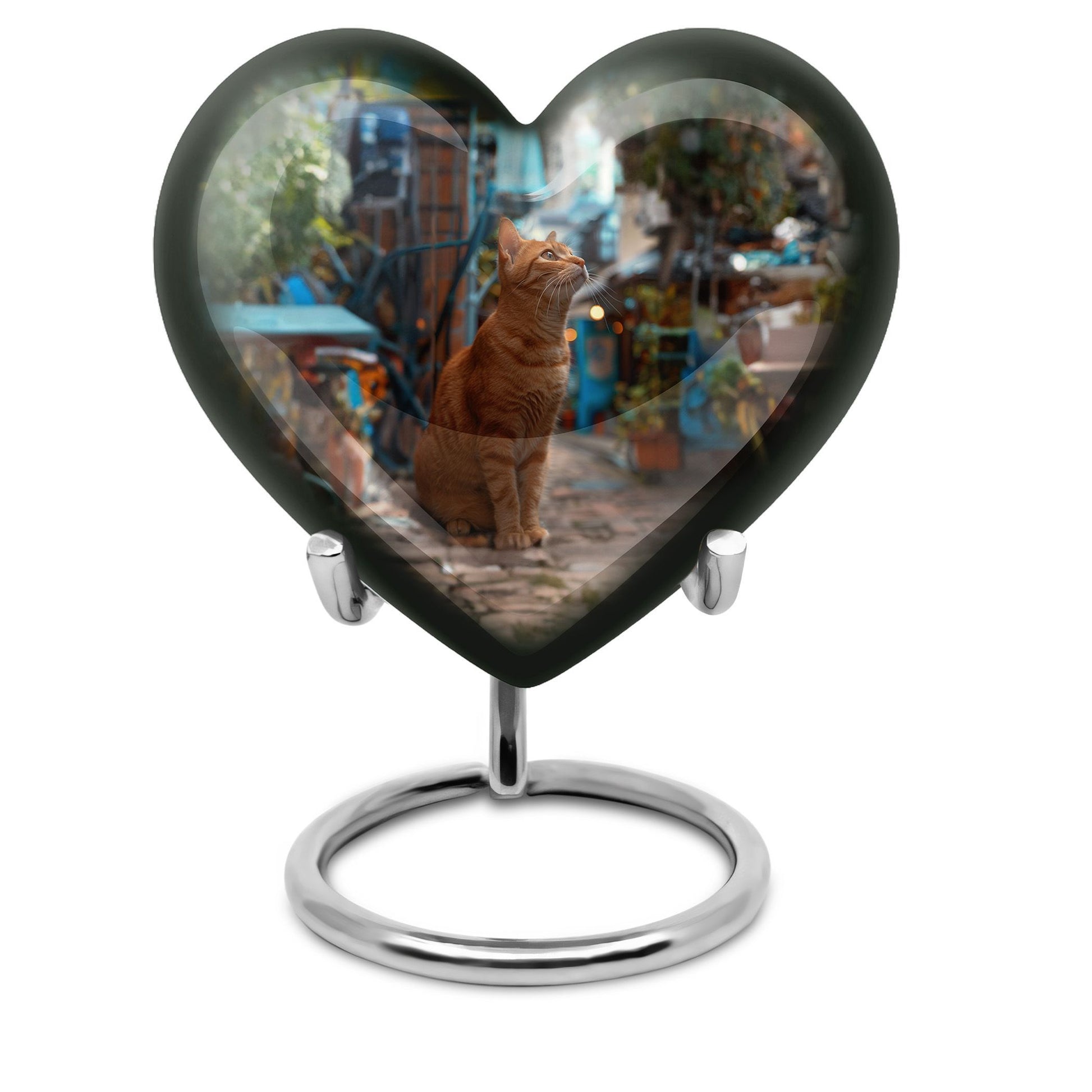 10 inch orange cat Heart Urn, cremation urn for ashes in aluminium