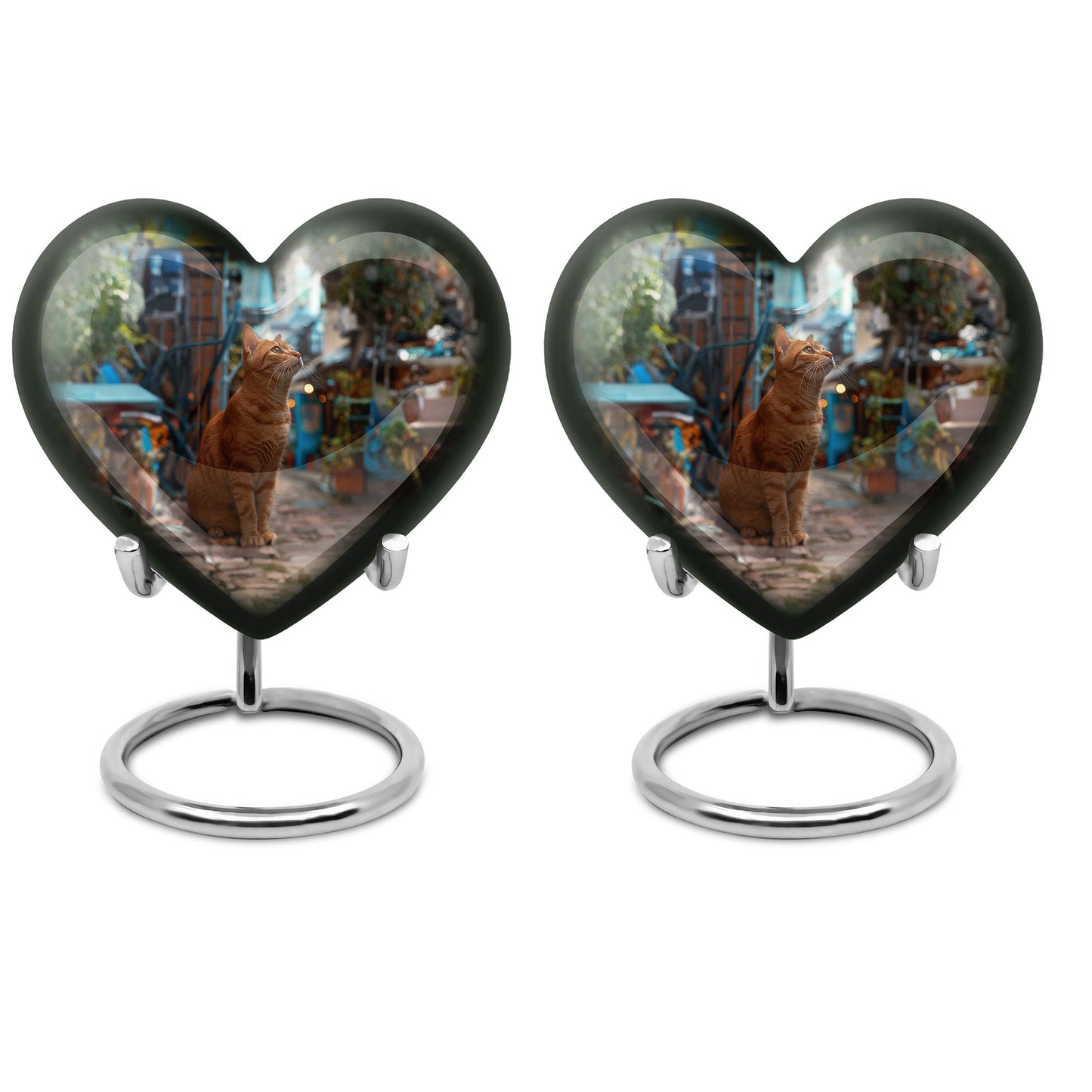 10 inch orange cat Heart Urn, cremation urn for ashes in aluminium