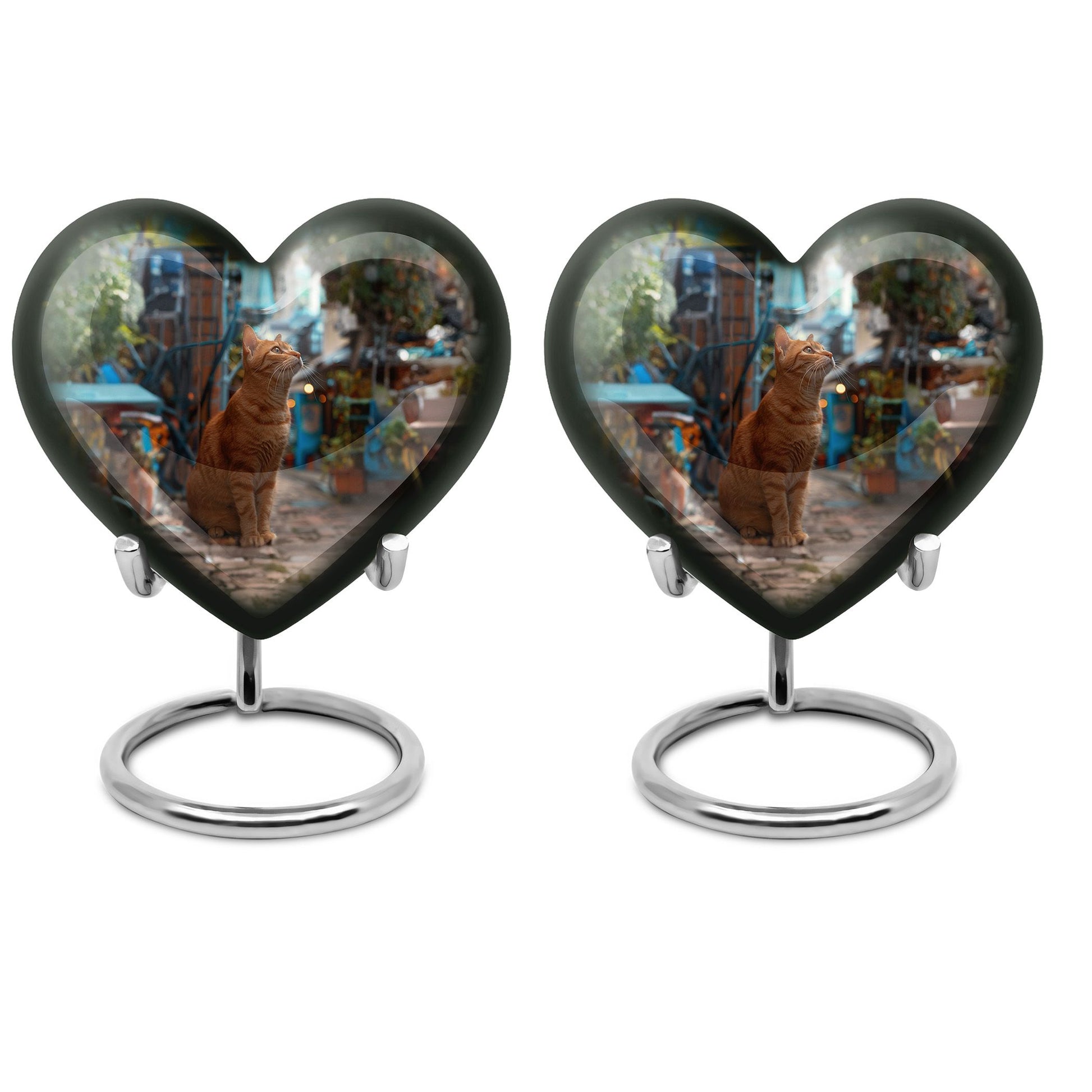 10 inch orange cat Heart Urn, cremation urn for ashes in aluminium