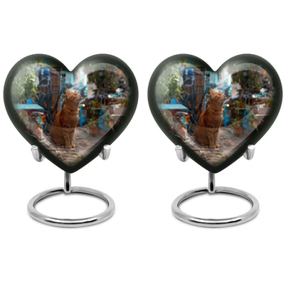 10 inch orange cat Heart Urn, cremation urn for ashes in aluminium