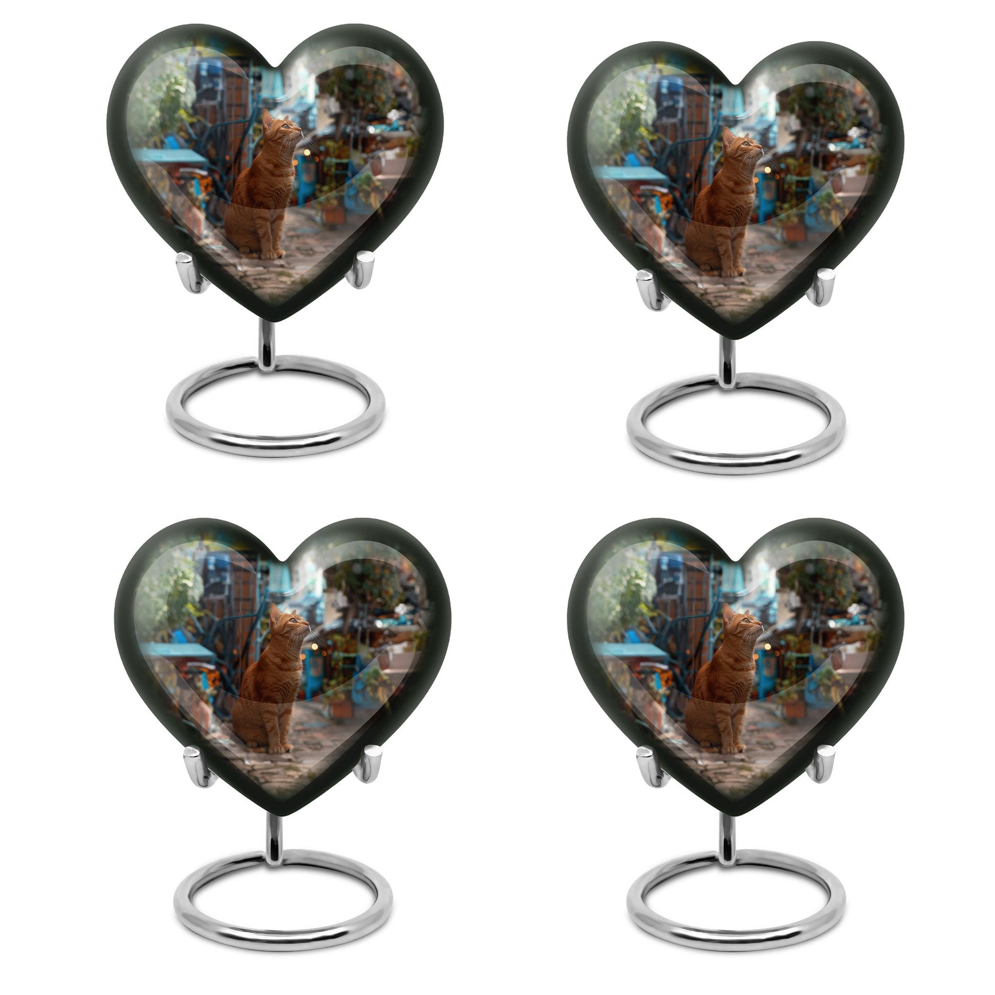 10 inch orange cat Heart Urn, cremation urn for ashes in aluminium