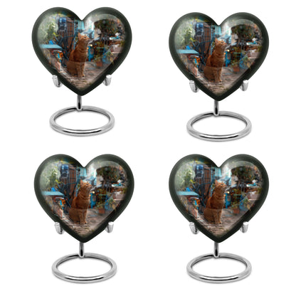 10 inch orange cat Heart Urn, cremation urn for ashes in aluminium
