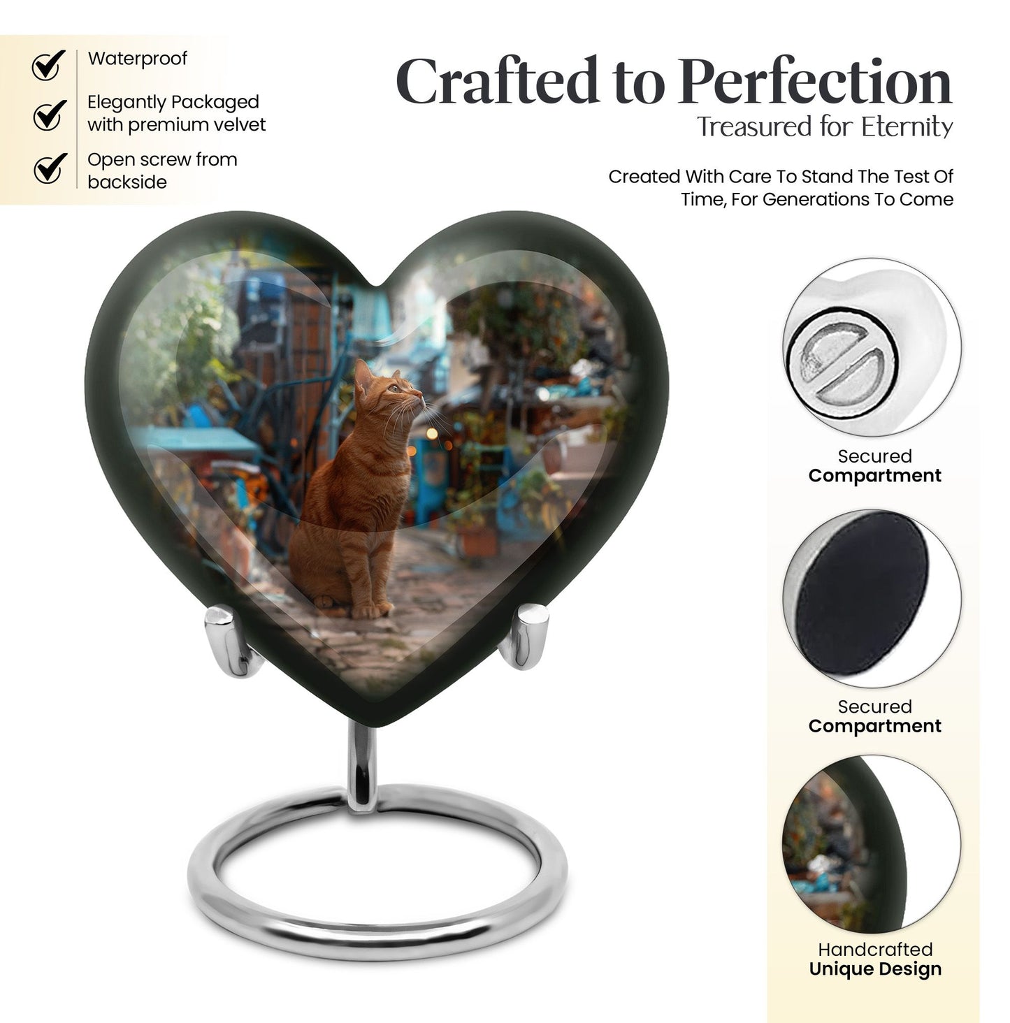 10 inch orange cat Heart Urn, cremation urn for ashes in aluminium