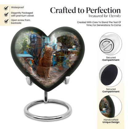 10 inch orange cat Heart Urn, cremation urn for ashes in aluminium