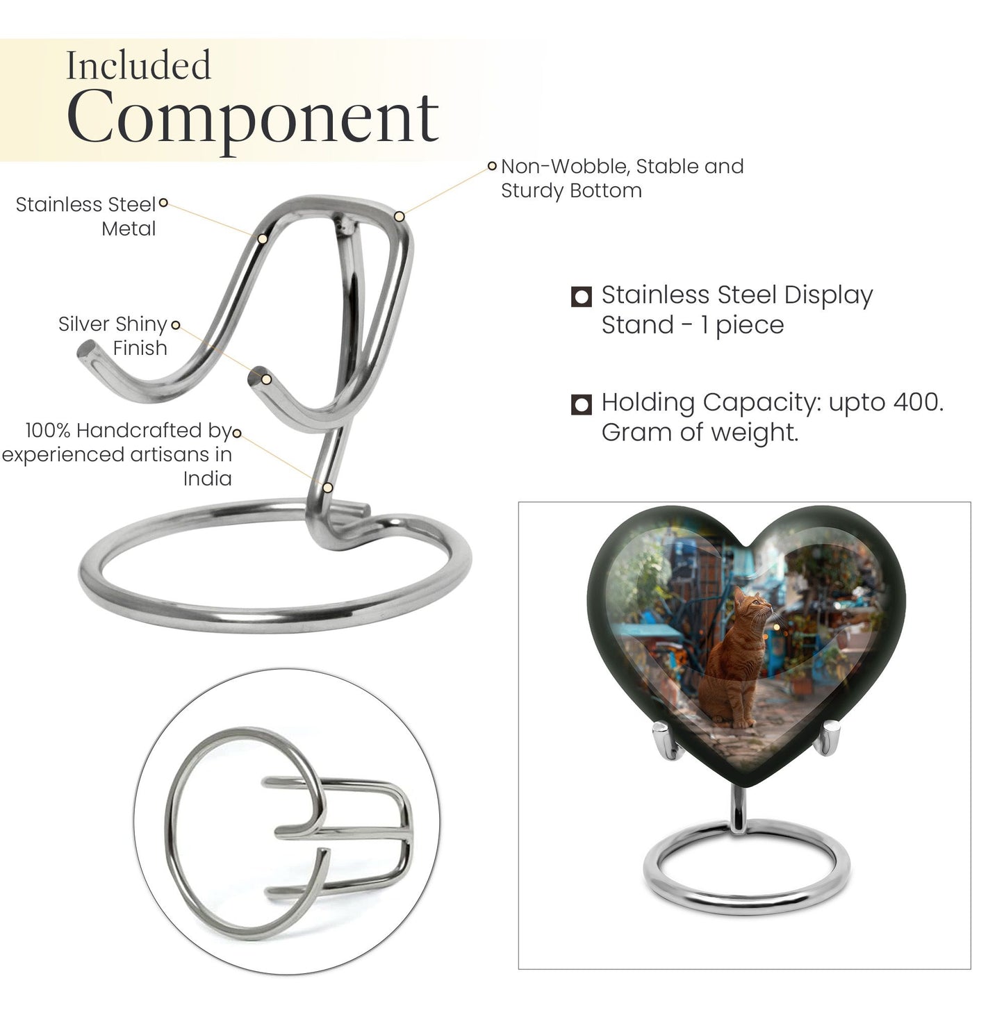 10 inch orange cat Heart Urn, cremation urn for ashes in aluminium