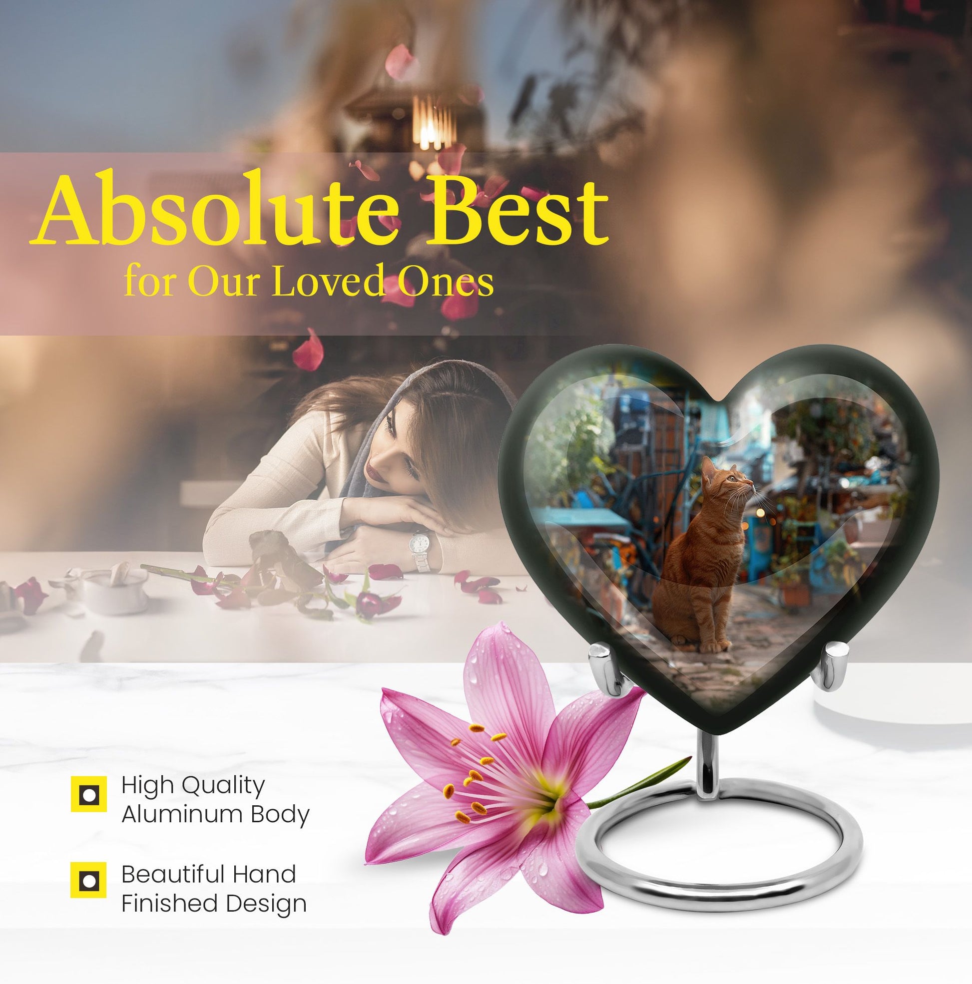 10 inch orange cat Heart Urn, cremation urn for ashes in aluminium