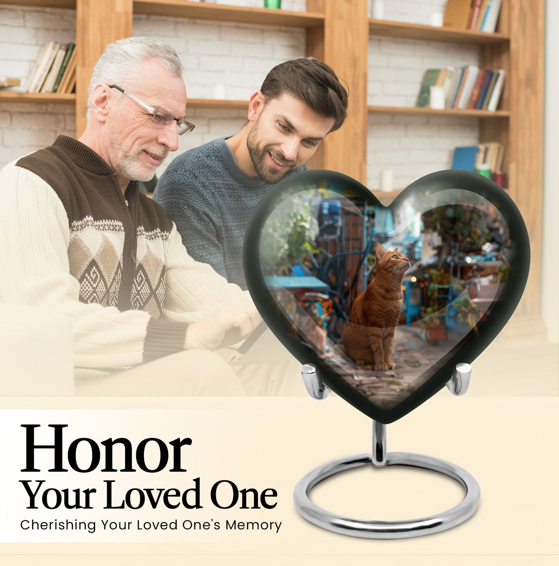 10 inch orange cat Heart Urn, cremation urn for ashes in aluminium