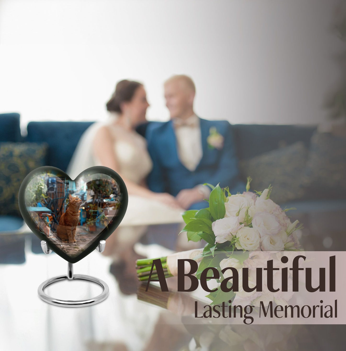 10 inch orange cat Heart Urn, cremation urn for ashes in aluminium