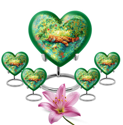 heart shaped orange cat urn
