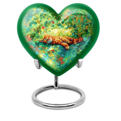 heart shaped orange cat urn