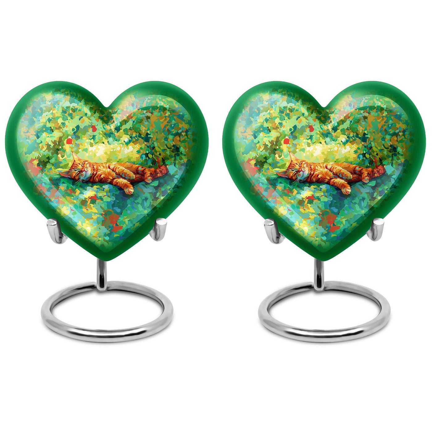 heart shaped orange cat urn