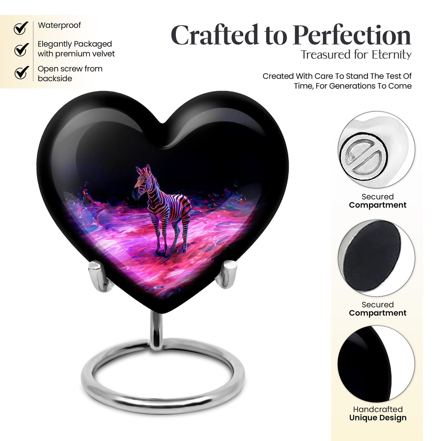  Heart-Shaped Zebra Cremation Urn for burial, 