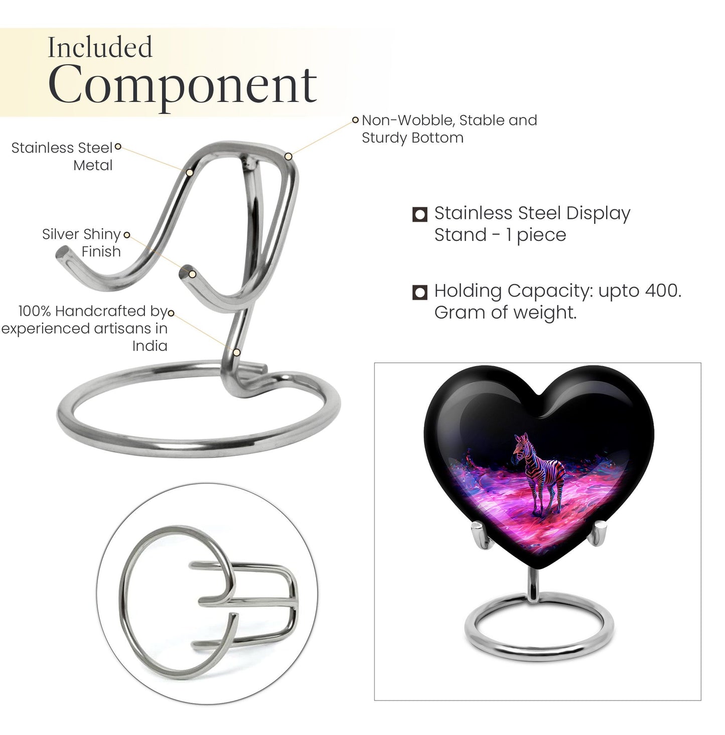  Heart-Shaped Zebra Cremation Urn for burial, 